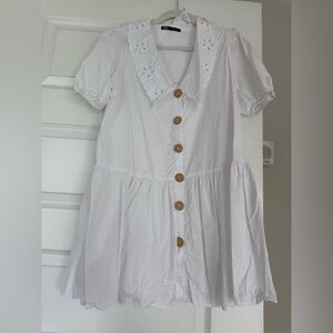 Zara White Ruffled Peter Pan Collar Dress